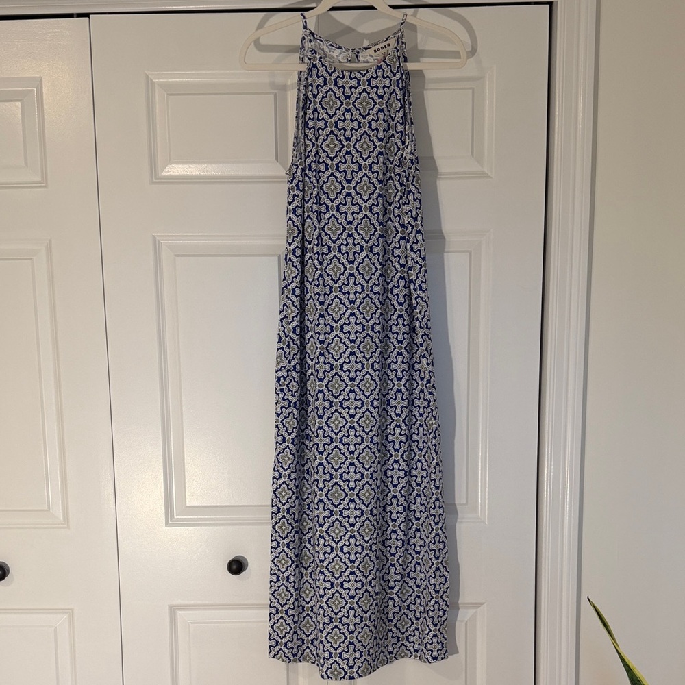 Boden US size 8 racer column 100% cotton Blue and White Patterned Midi Dress